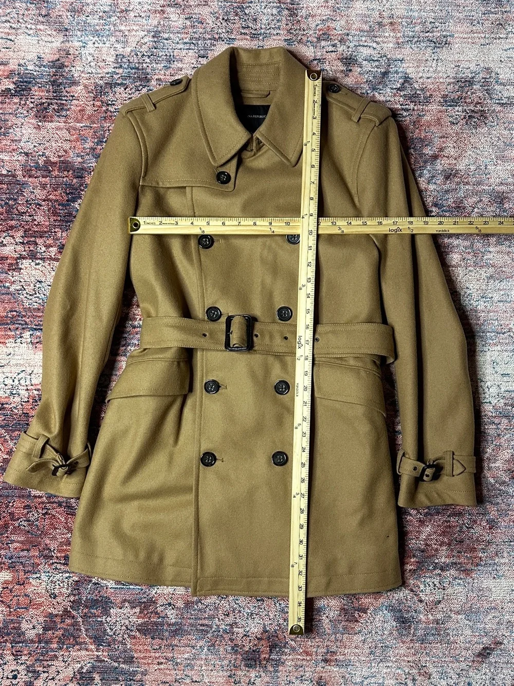 Banana Republic Camel Wool Belted Double Breasted Trench Coat Small